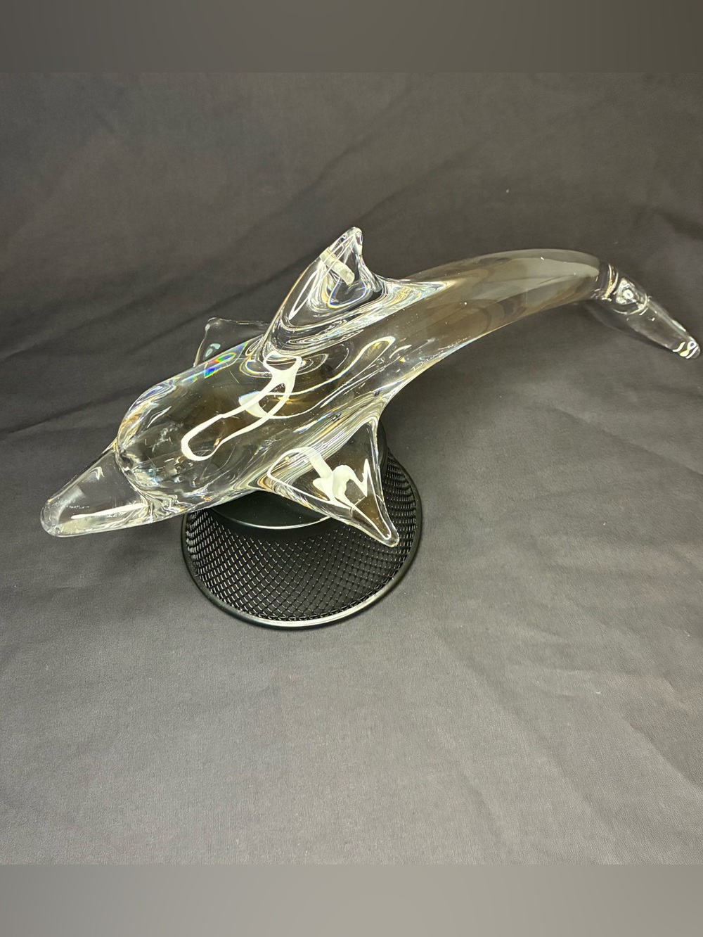 Daum France Crystal Dolphin Figurine Signed - 13”  originally hanging in stand
